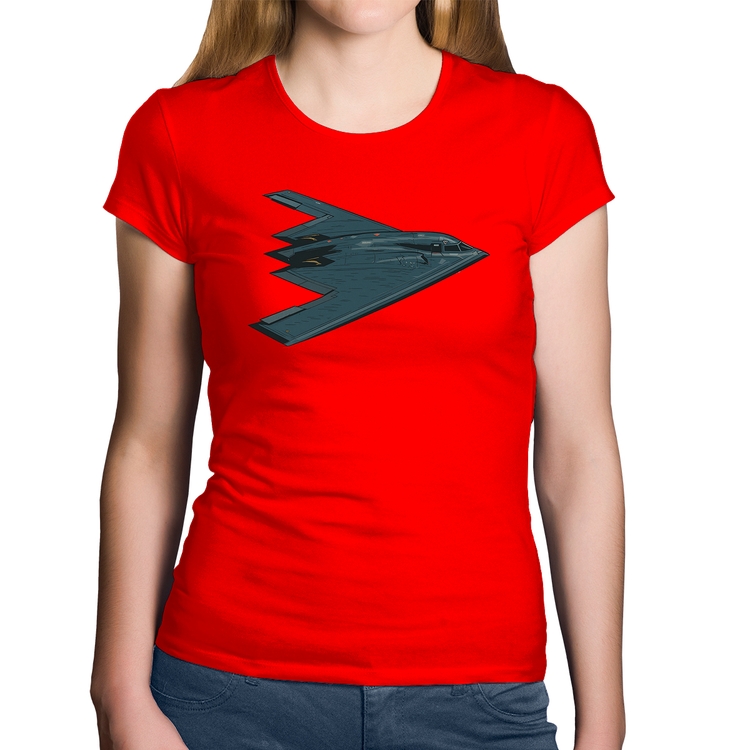 Baby Look Algodão B-2 Spirit Avião Invisível - Vermelha