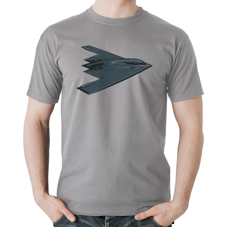 Camiseta Algodão B-2 Spirit Avião Invisível - Cinza