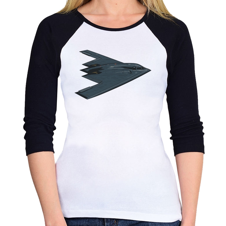 Baby Look Raglan B-2 Spirit Avião Invisível Manga 3/4