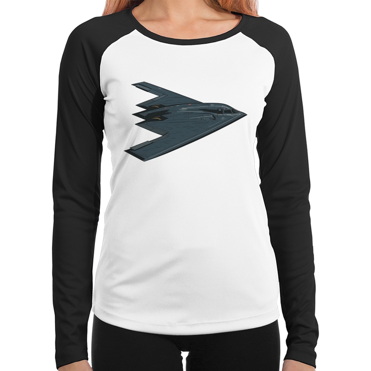 Baby Look Raglan B-2 Spirit Avião Invisível Manga Longa