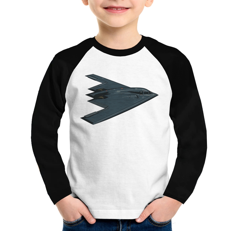 Camiseta Raglan Infantil B-2 Spirit Avião Invisível Manga Longa