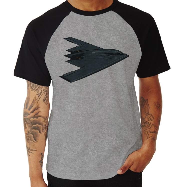 Camiseta Raglan B-2 Spirit Avião Invisível - Cinza/Preto