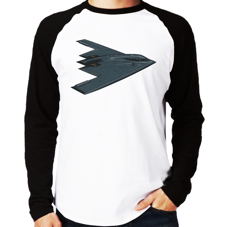 Camiseta Raglan B-2 Spirit Avião Invisível Manga Longa