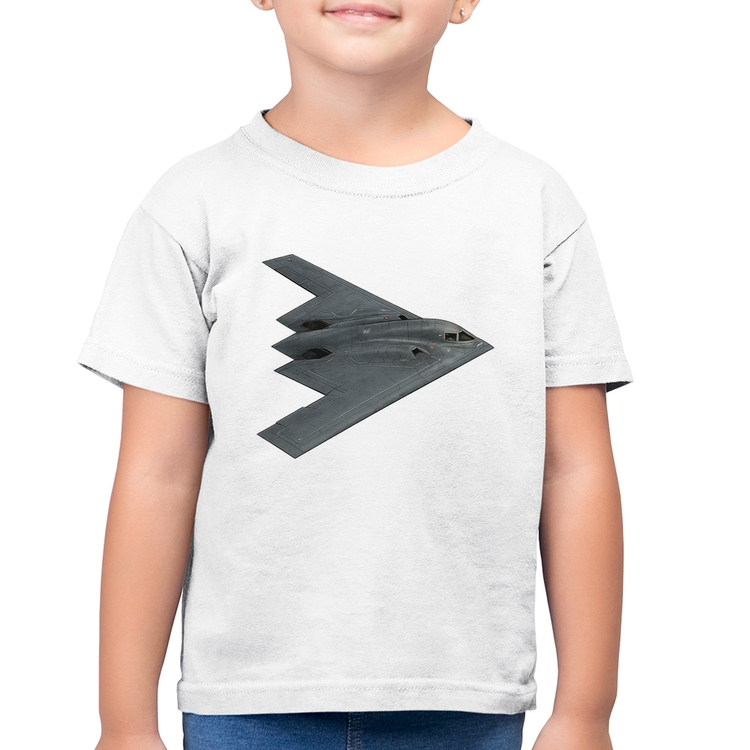 Camiseta Algodão Infantil B-2 Spirit Bombardeiro Furtivo - Branca