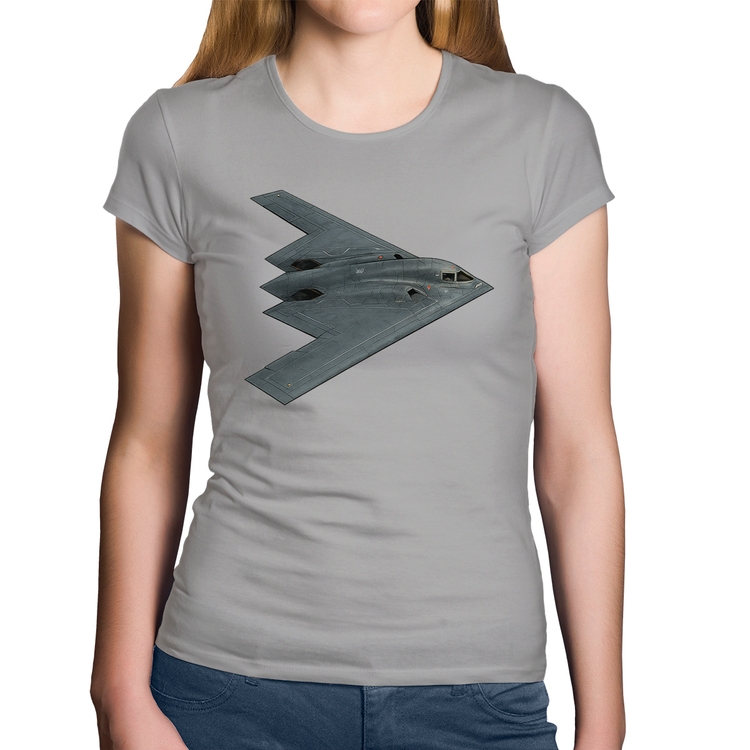 Baby Look Algodão B-2 Spirit Bombardeiro Furtivo - Cinza