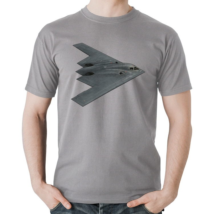 Camiseta Algodão B-2 Spirit Bombardeiro Furtivo - Cinza
