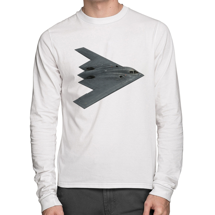 Camiseta Algodão B-2 Spirit Bombardeiro Furtivo Manga Longa - Branca