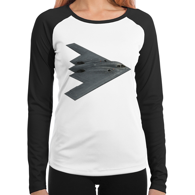 Baby Look Raglan B-2 Spirit Bombardeiro Furtivo Manga Longa