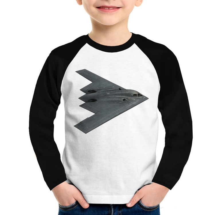 Camiseta Raglan Infantil B-2 Spirit Bombardeiro Furtivo Manga Longa