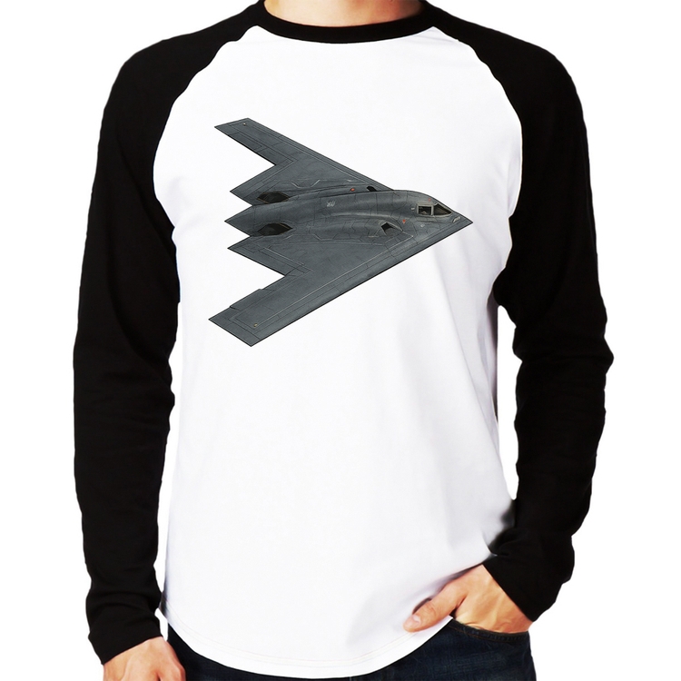Camiseta Raglan B-2 Spirit Bombardeiro Furtivo Manga Longa