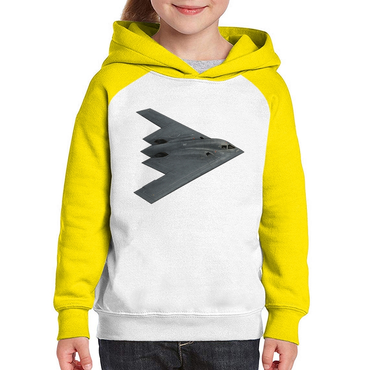 Moletom Infantil B-2 Spirit Bombardeiro Furtivo - Branco/Amarelo