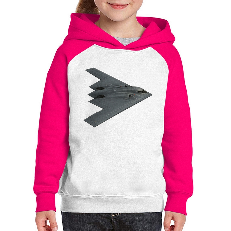 Moletom Infantil B-2 Spirit Bombardeiro Furtivo - Branco/Rosa