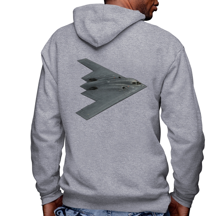 Blusa Moletom B-2 Spirit Bombardeiro Furtivo Masculina com Capuz e Zíper - Mescla