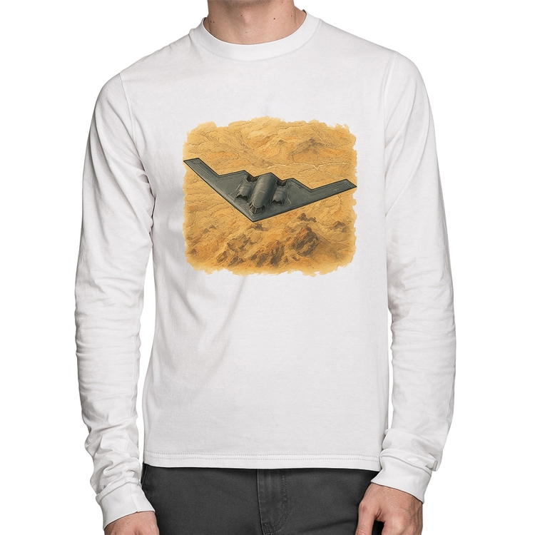 Camiseta Algodão B-2 Spirit Deserto Manga Longa - Branca