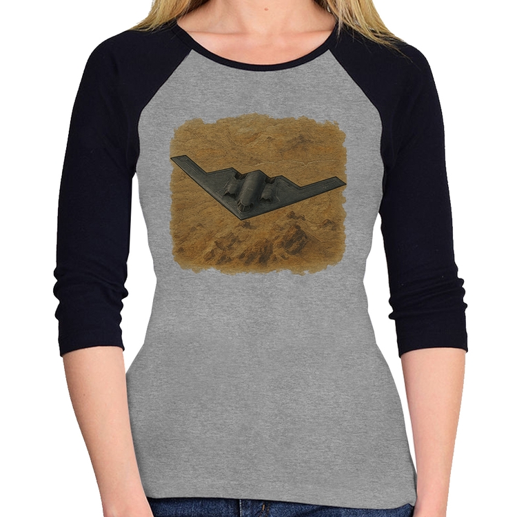 Baby Look Raglan B-2 Spirit Deserto Manga 3/4 - Cinza/Preto