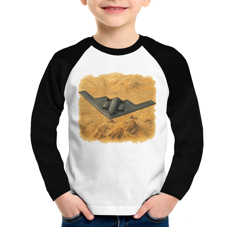 Camiseta Raglan Infantil B-2 Spirit Deserto Manga Longa