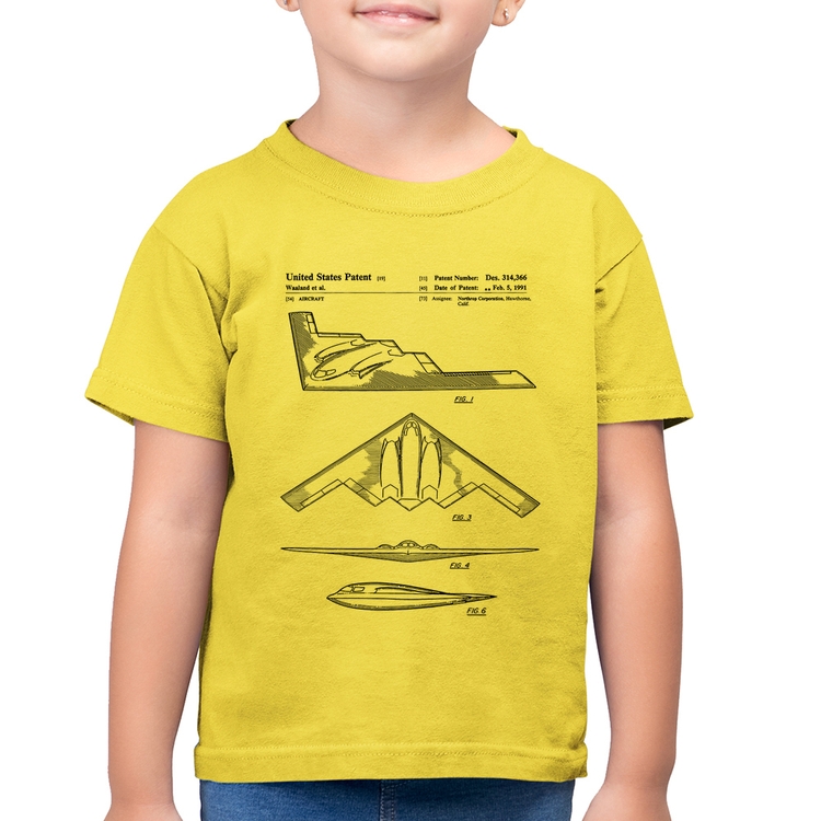 Camiseta Algodão Infantil B-2 Spirit Patent - Amarelo Canário
