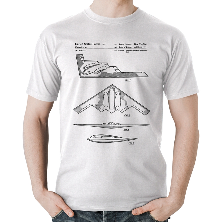 Camiseta Algodão B-2 Spirit Patent - Branca