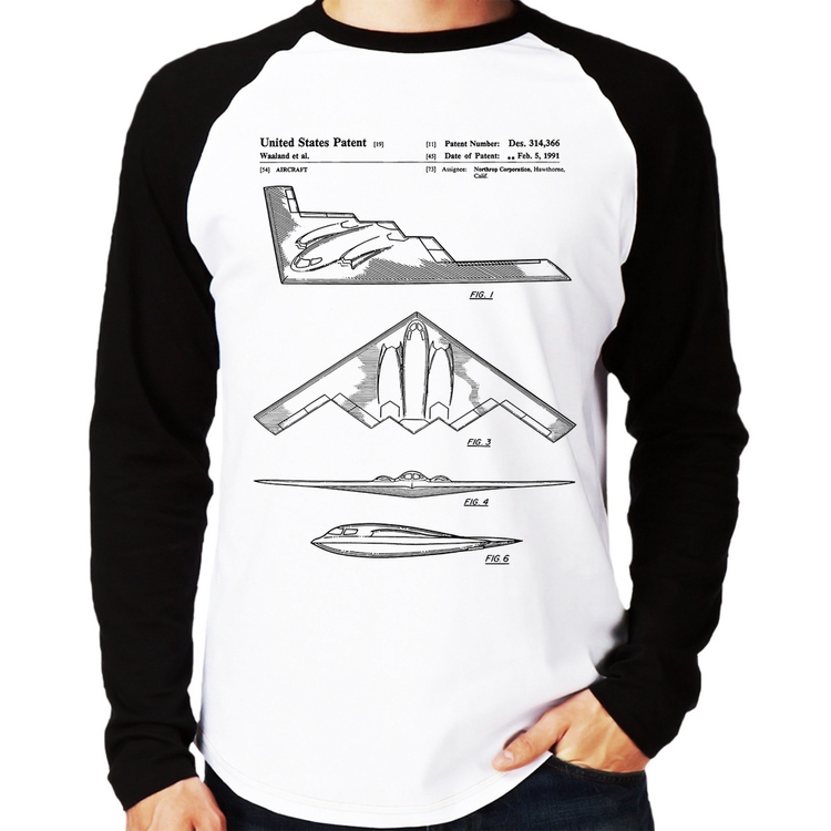 Camiseta Raglan B-2 Spirit Patent Manga Longa