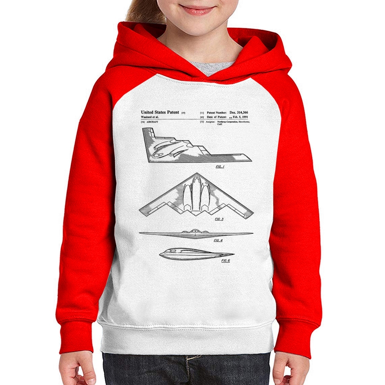 Moletom Infantil B-2 Spirit Patent - Branco/Vermelho