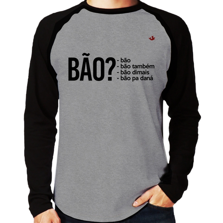 Camiseta Raglan Bão? Manga Longa - Cinza/Preto