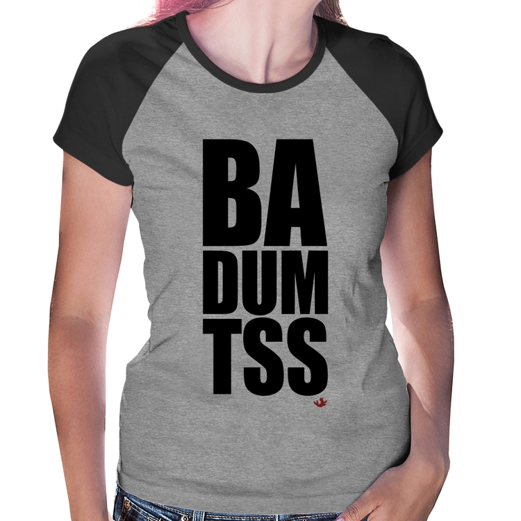 Baby Look Raglan BA DUM TSS - Cinza/Preto