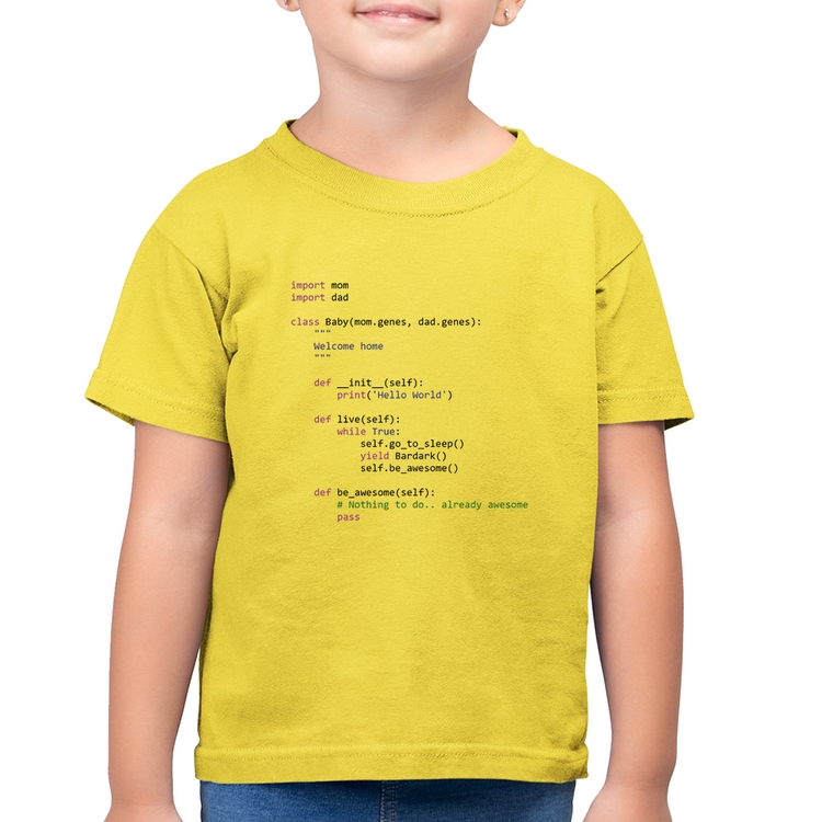 Camiseta Algodão Infantil Baby Python Code - Amarelo Canário
