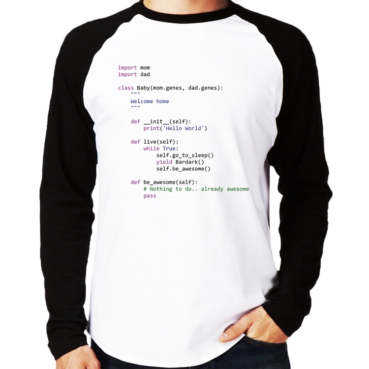 Camiseta Raglan Baby Python Code Manga Longa