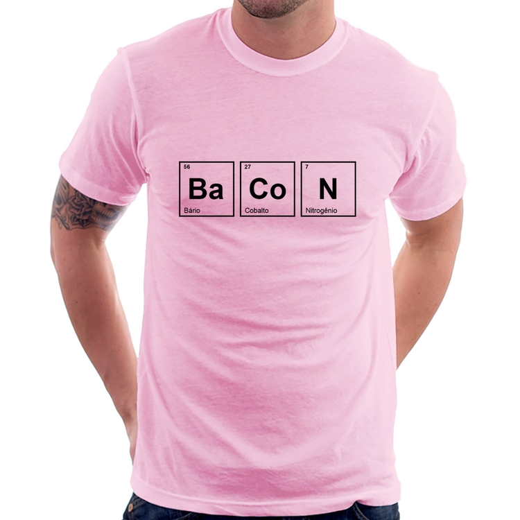 Camiseta Bacon Tabela Periódica - Rosa Bebê