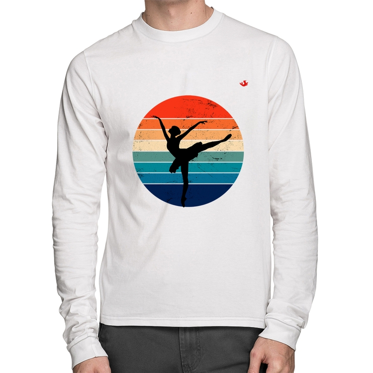 Camiseta Algodão Ballet Vintage Sunset Manga Longa - Branca