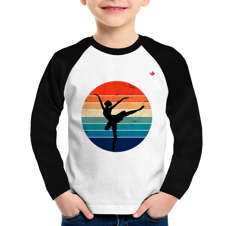 Camiseta Raglan Infantil Ballet Vintage Sunset Manga Longa