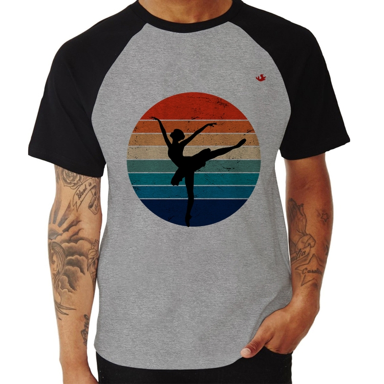 Camiseta Raglan Ballet Vintage Sunset - Cinza/Preto