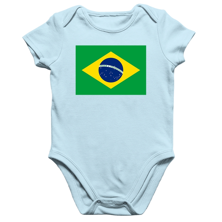 Body Bebê Algodão Bandeira Brasil - Azul Bebê