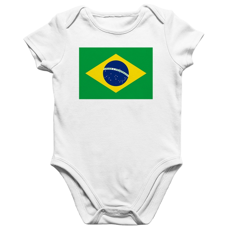 Body Bebê Algodão Bandeira Brasil - Branco