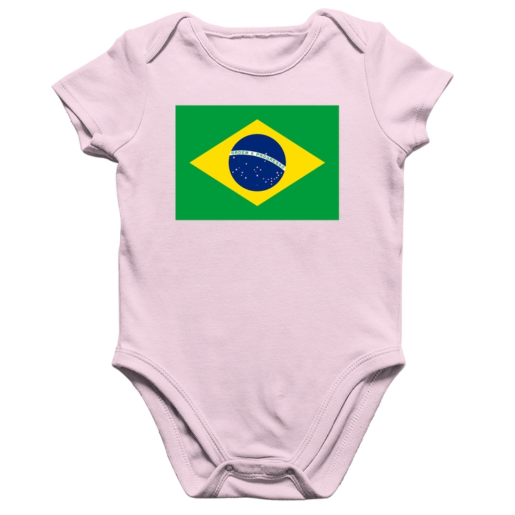 Body Bebê Algodão Bandeira Brasil - Rosa Bebê