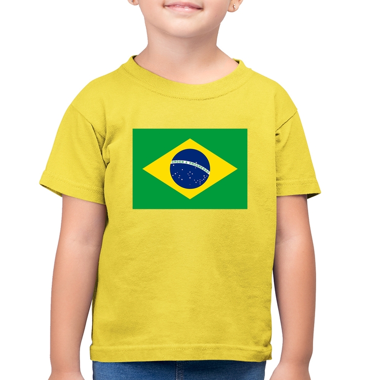 Camiseta Algodão Infantil Bandeira Brasil - Amarelo Canário