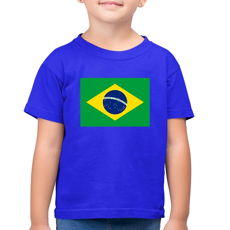 Camiseta Algodão Infantil Bandeira Brasil - Azul Royal