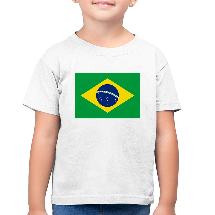 Camiseta Algodão Infantil Bandeira Brasil - Branca