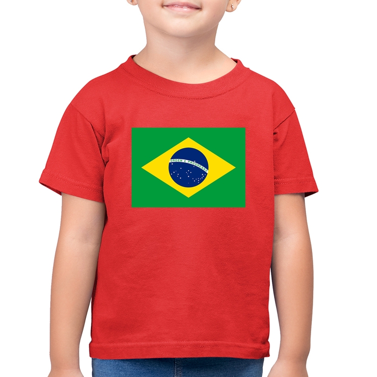 Camiseta Algodão Infantil Bandeira Brasil - Vermelha