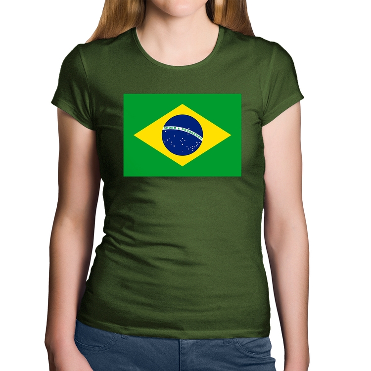 Baby Look Algodão Bandeira Brasil - Musgo