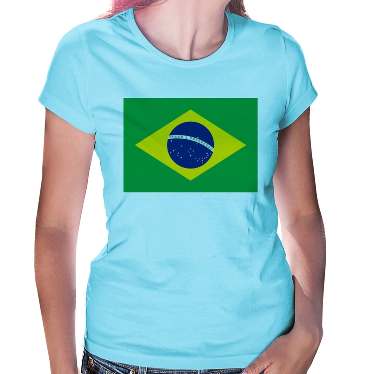 Baby Look Bandeira Brasil - Azul Bebê