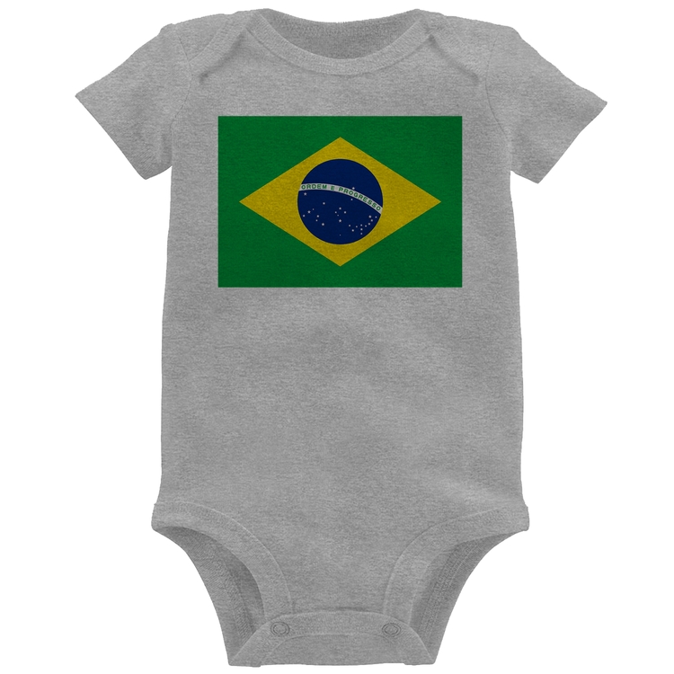 Body Bebê Bandeira Brasil - Cinza