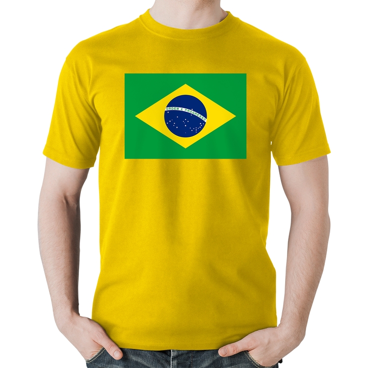 Camiseta Algodão Bandeira Brasil - Amarela