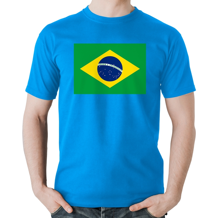 Camiseta Algodão Bandeira Brasil - Azul