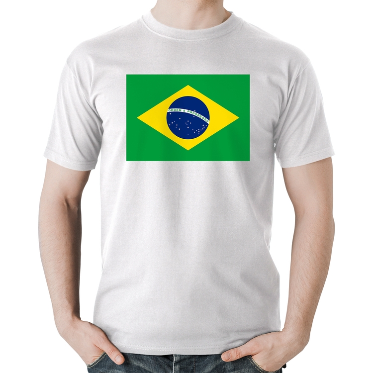 Camiseta Algodão Bandeira Brasil - Branca