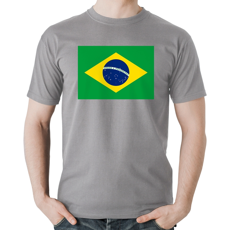 Camiseta Algodão Bandeira Brasil - Cinza