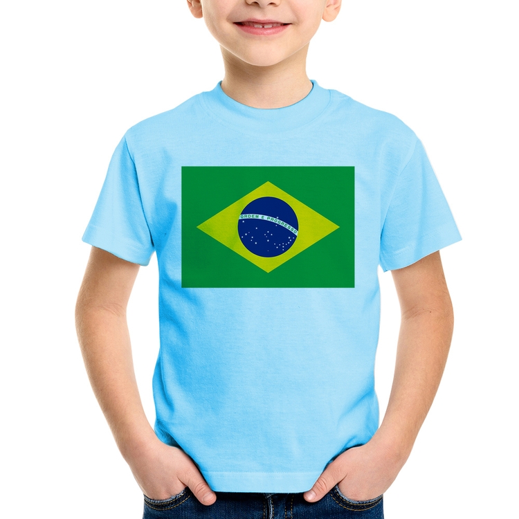Camiseta Infantil Bandeira Brasil - Azul Bebê