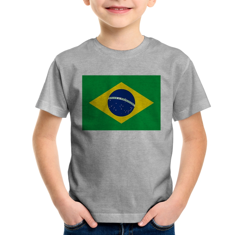 Camiseta Infantil Bandeira Brasil - Cinza