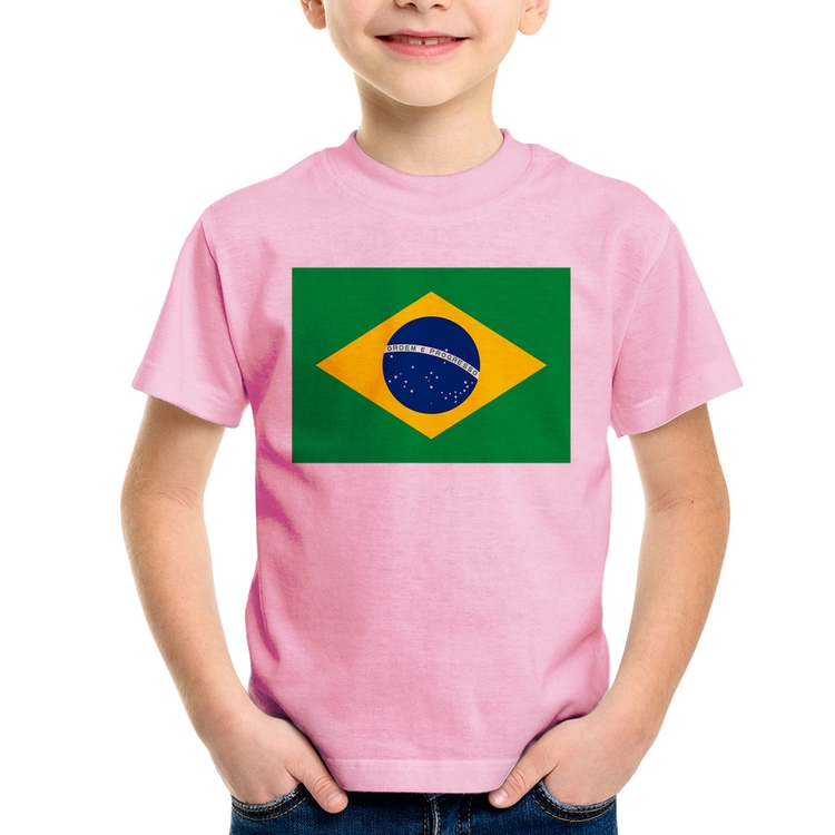 Camiseta Infantil Bandeira Brasil - Rosa Bebê
