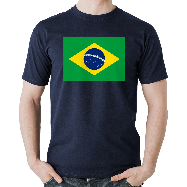 Camiseta Algodão Bandeira Brasil - Marinho